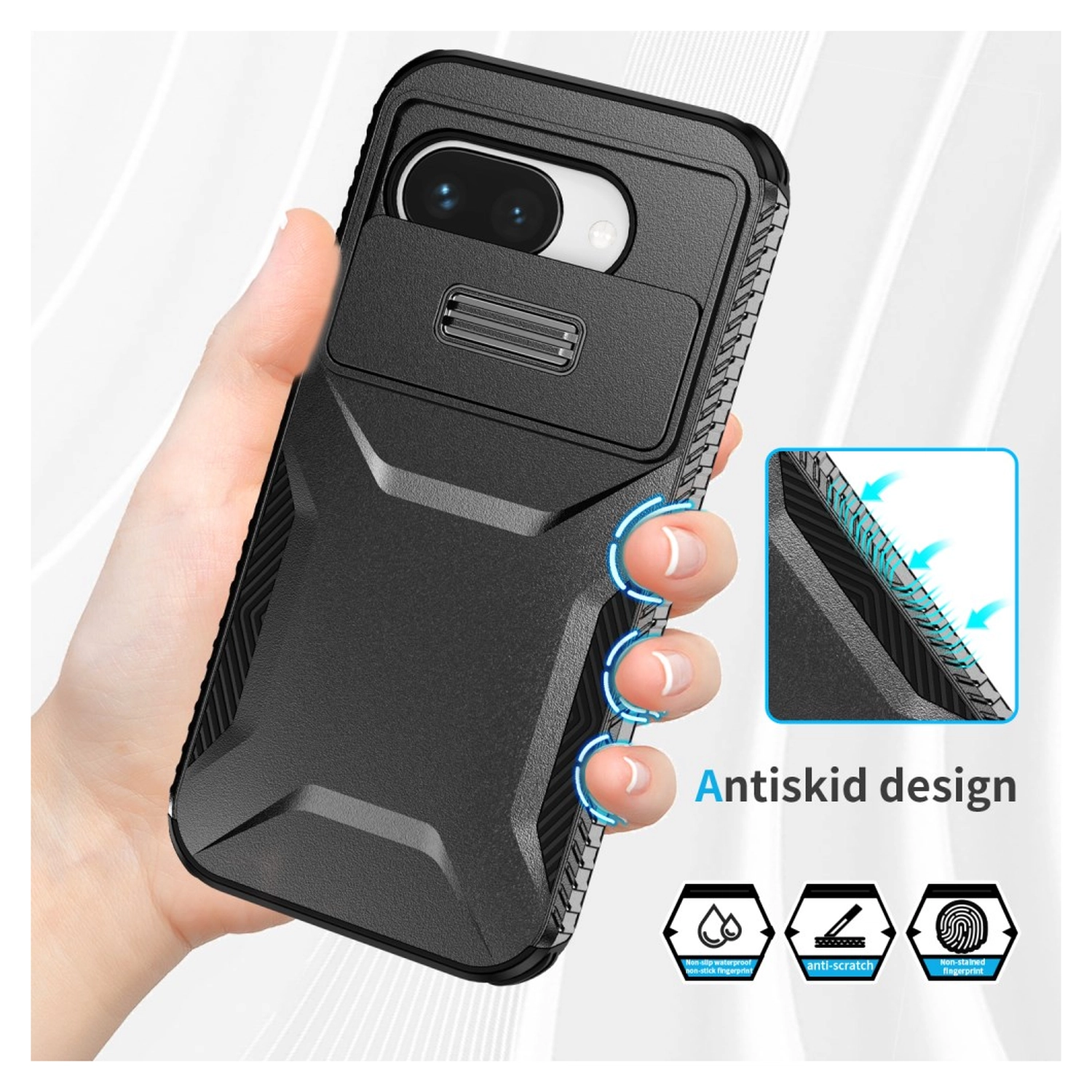 Google Pixel 9a Hoesje Camera Slider Back Cover Schokbestendig Zwart afbeelding 7