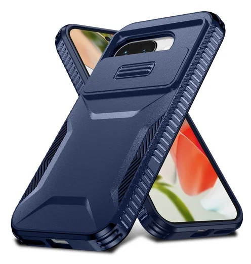 Google Pixel 9a Hoesje Camera Slider Back Cover Schokbestendig Blauw afbeelding 2