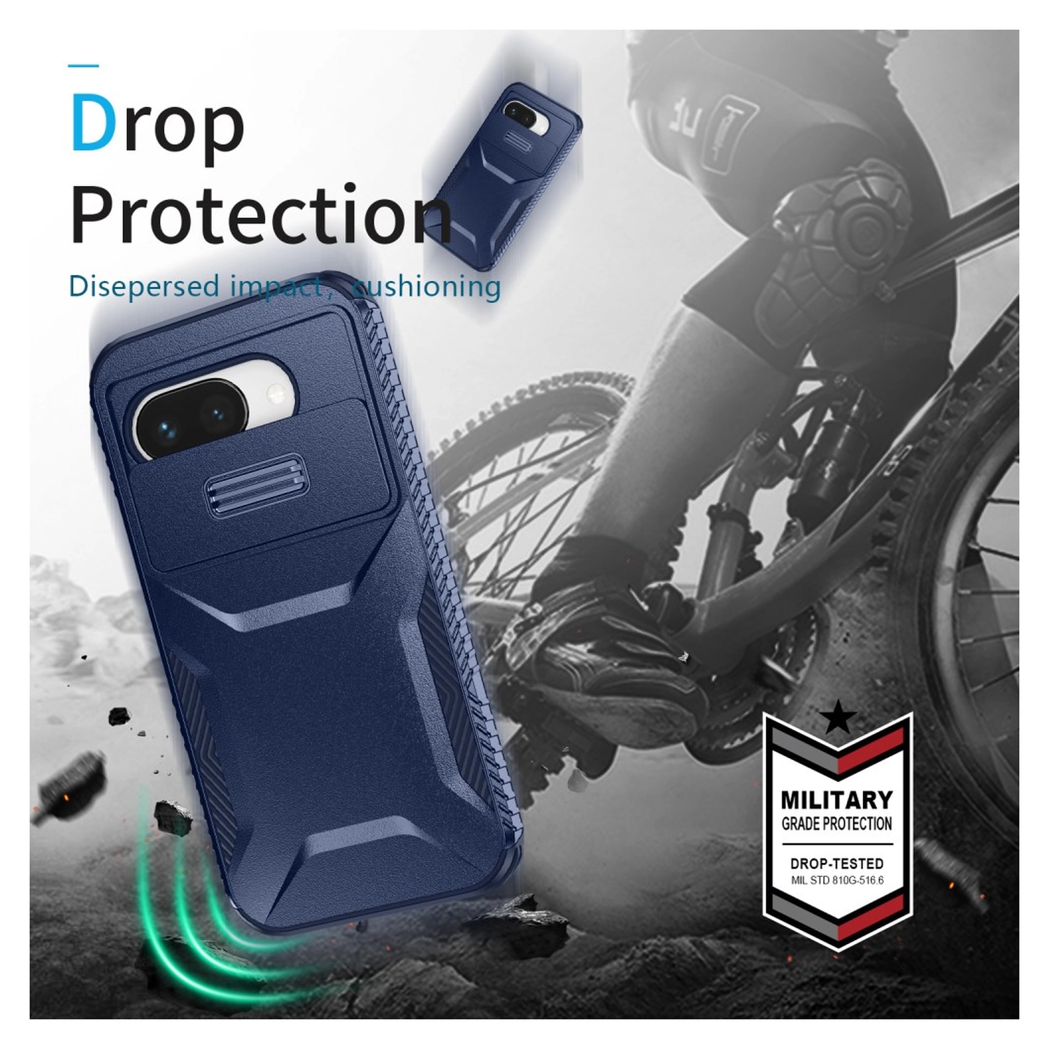 Google Pixel 9a Hoesje Camera Slider Back Cover Schokbestendig Blauw afbeelding 5