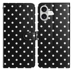 Apple iPhone 16 Hoesje Portemonnee Book Case Polka Dot Zwart afbeelding