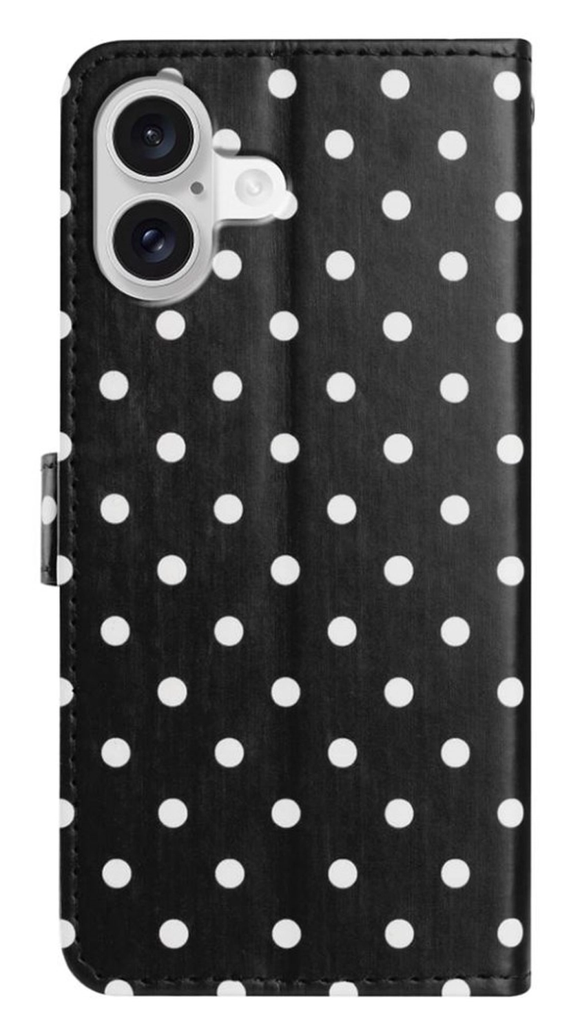 Apple iPhone 16 Hoesje Portemonnee Book Case Polka Dot Zwart afbeelding 6