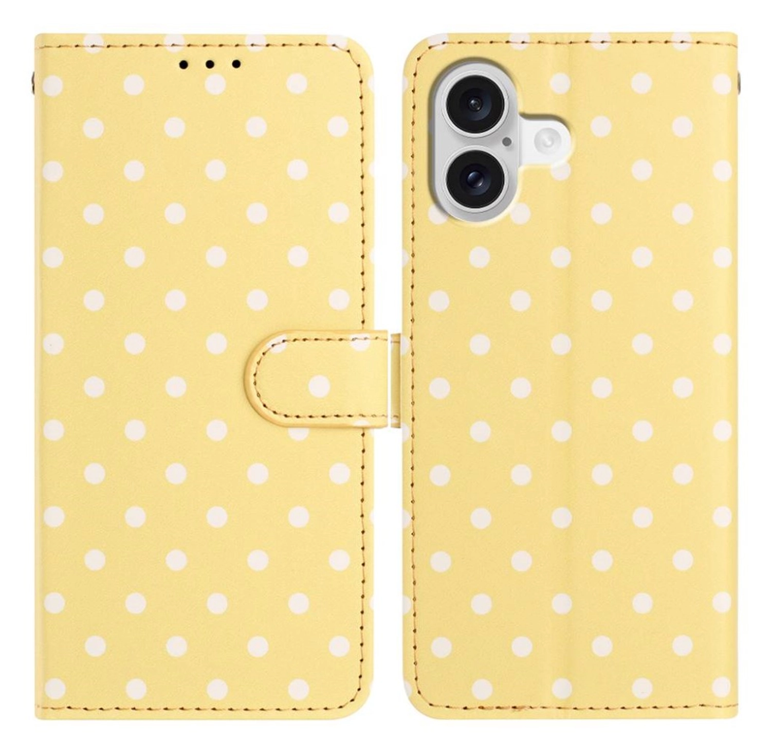 Apple iPhone 16 Hoesje Portemonnee Book Case Polka Dot Geel afbeelding 1