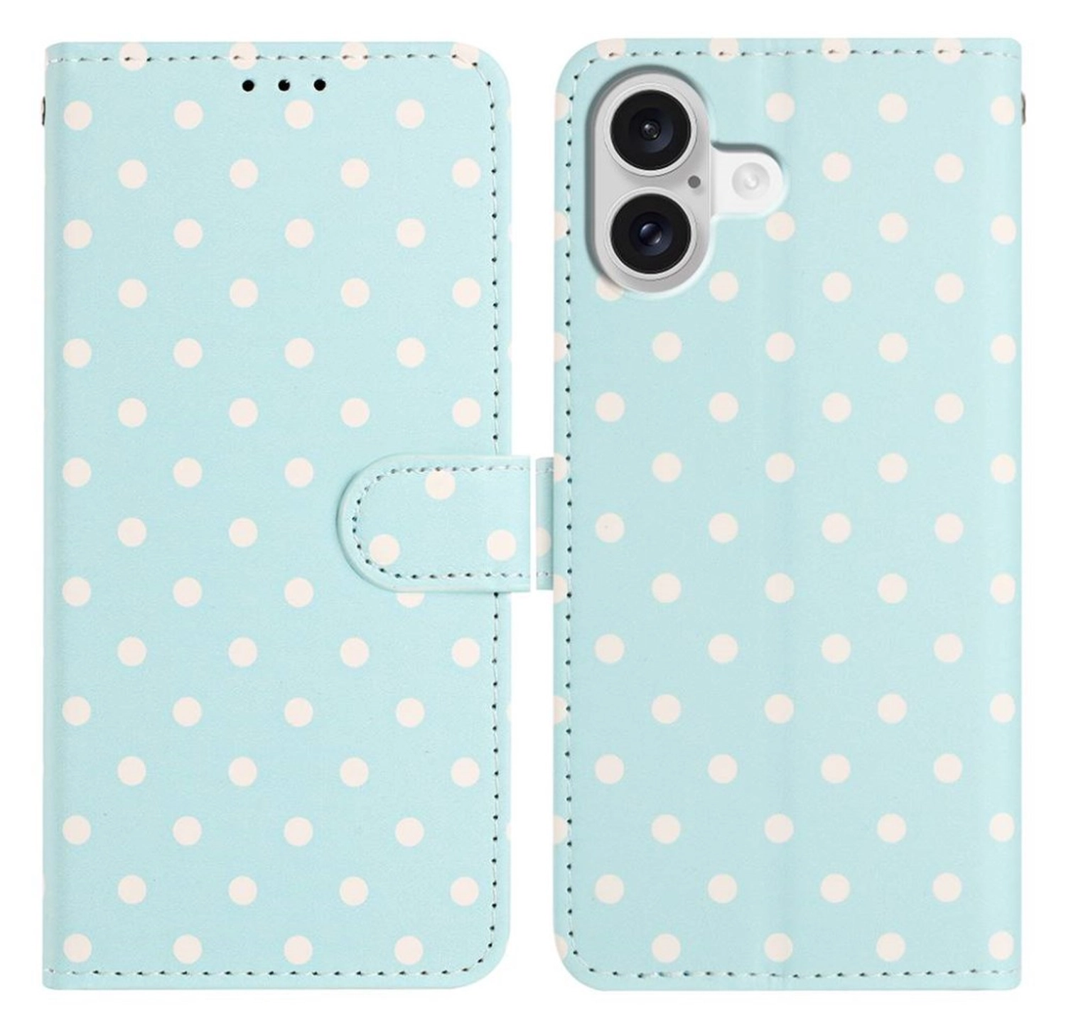 Apple iPhone 16 Hoesje Portemonnee Book Case Polka Dot Blauw afbeelding 1
