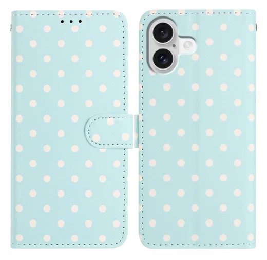 Apple iPhone 16 Hoesje Portemonnee Book Case Polka Dot Blauw afbeelding 1