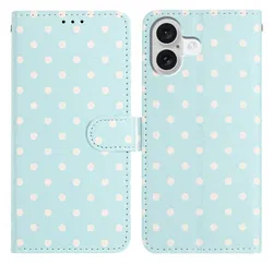 Apple iPhone 16 Hoesje Portemonnee Book Case Polka Dot Blauw afbeelding