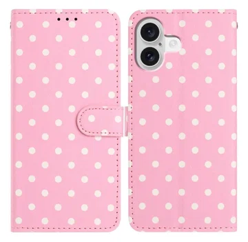 Apple iPhone 16 Hoesje Portemonnee Book Case Polka Dot Roze