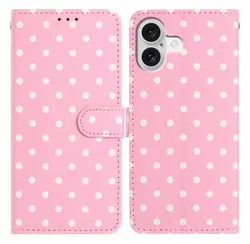 Apple iPhone 16 Hoesje Portemonnee Book Case Polka Dot Roze afbeelding