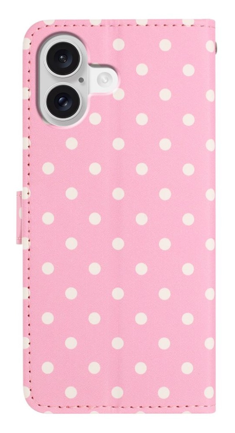 Apple iPhone 16 Hoesje Portemonnee Book Case Polka Dot Roze afbeelding 10