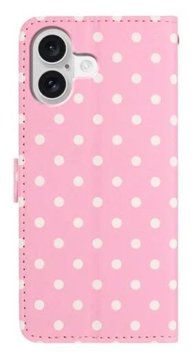 Apple iPhone 16 Hoesje Portemonnee Book Case Polka Dot Roze afbeelding 10