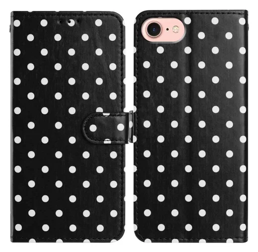 Apple iPhone 17e / 16e Hoesje Portemonnee Book Case Polka Dot Zwart afbeelding 1
