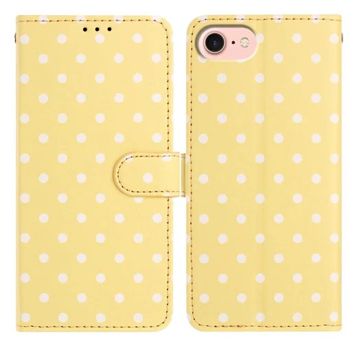 Apple iPhone 17e / 16e Hoesje Portemonnee Book Case Polka Dot Geel afbeelding 1