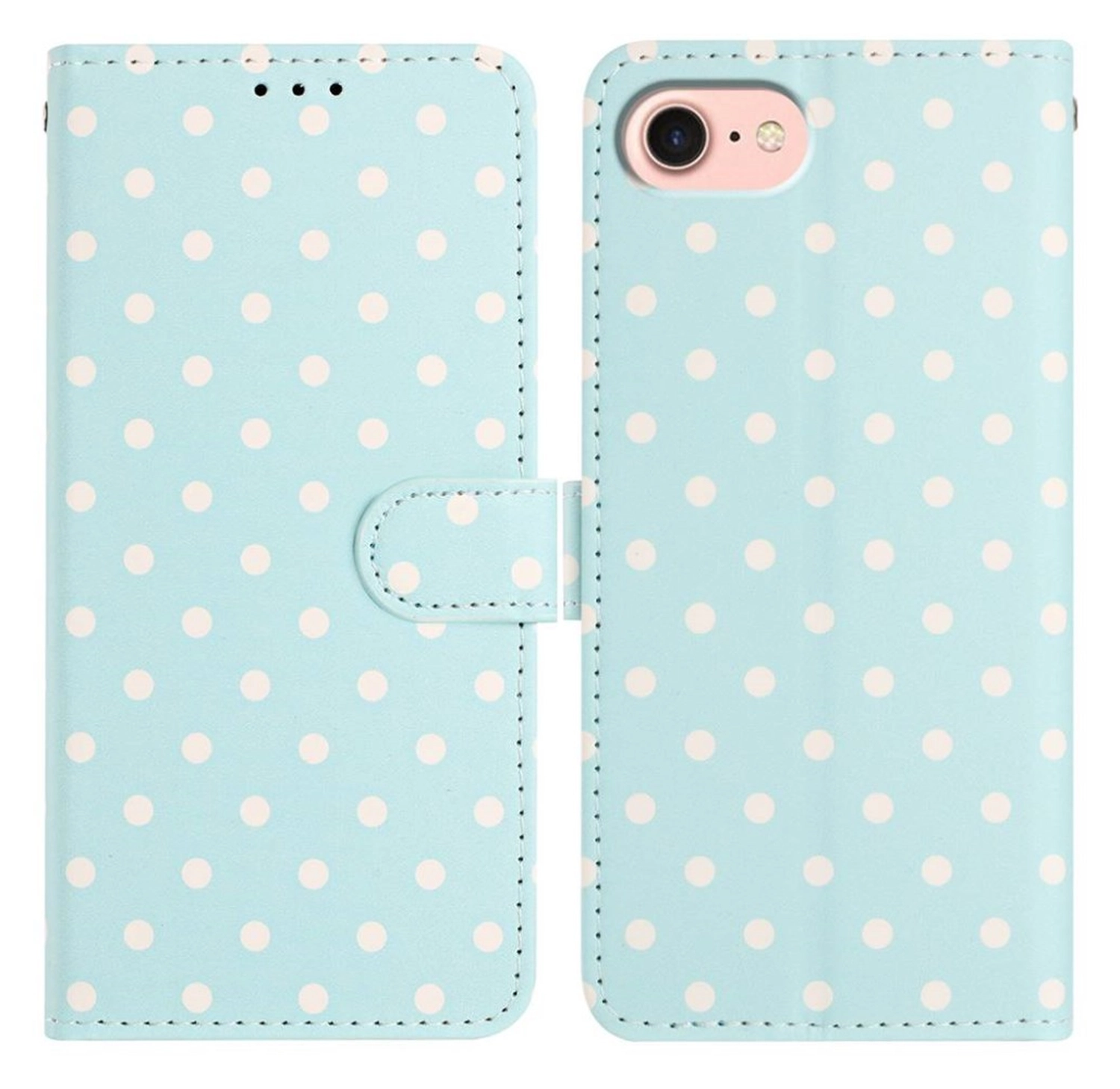 Apple iPhone 17e / 16e Hoesje Portemonnee Book Case Polka Dot Blauw afbeelding 1