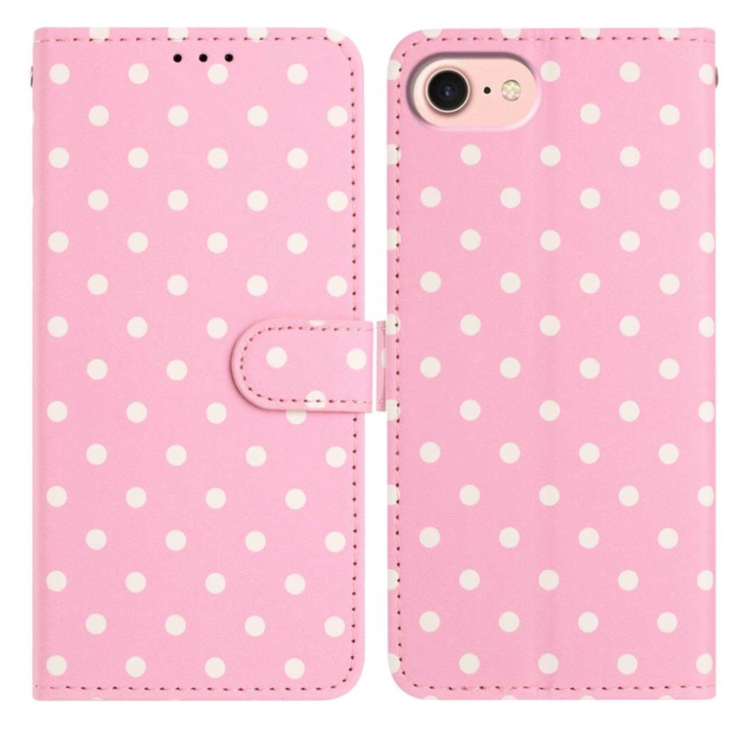 Apple iPhone 17e / 16e Hoesje Portemonnee Book Case Polka Dot Roze afbeelding 1