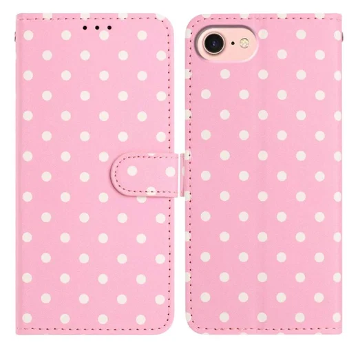 Apple iPhone 17e / 16e Hoesje Portemonnee Book Case Polka Dot Roze afbeelding 1