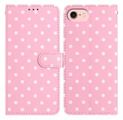Apple iPhone 17e / 16e Hoesje Portemonnee Book Case Polka Dot Roze afbeelding