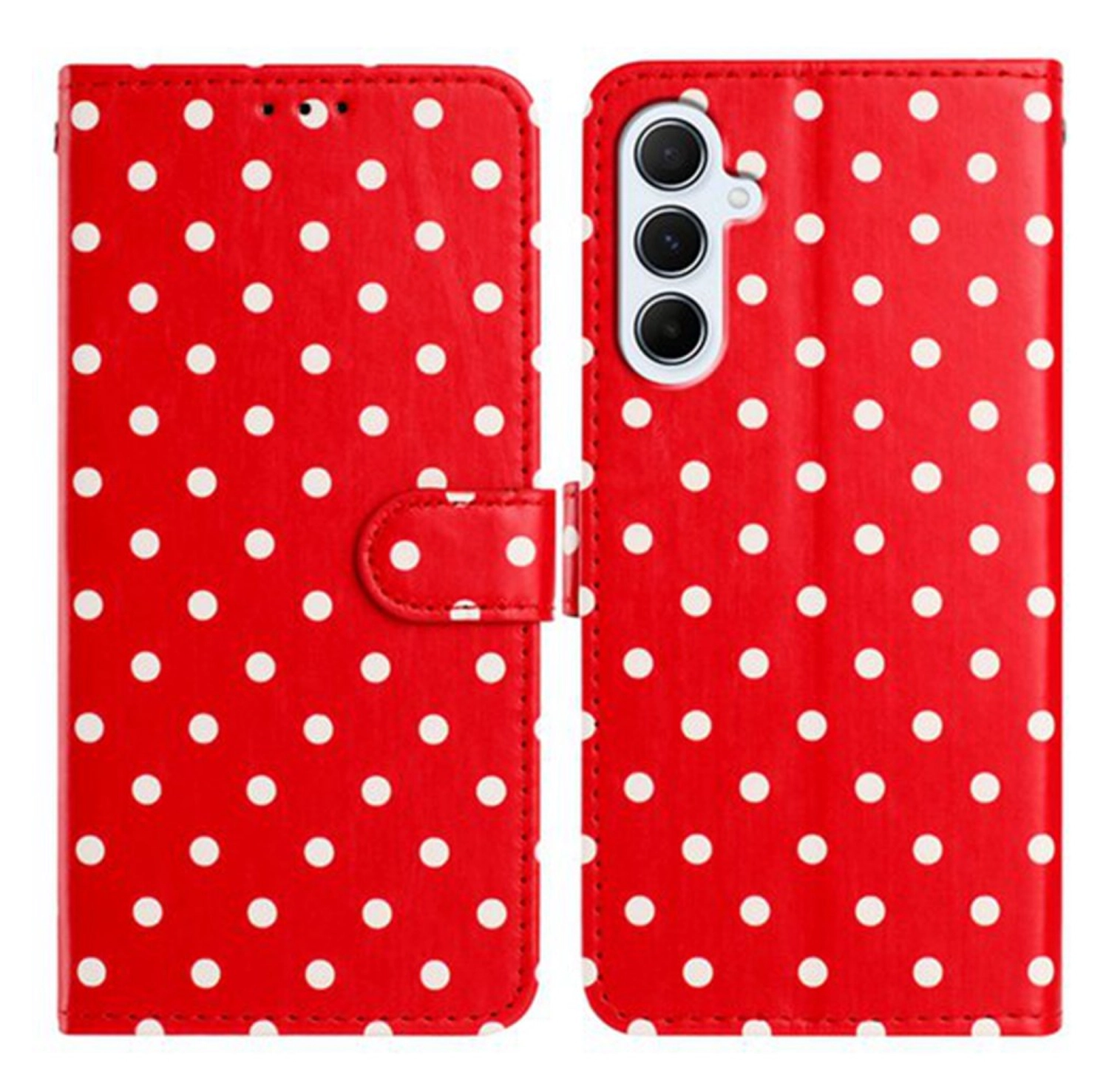 Samsung Galaxy A56 Hoesje Portemonnee Book Case Polka Dot Rood afbeelding 1