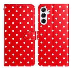 Samsung Galaxy A55 Hoesje Portemonnee Book Case Polka Dot Rood afbeelding