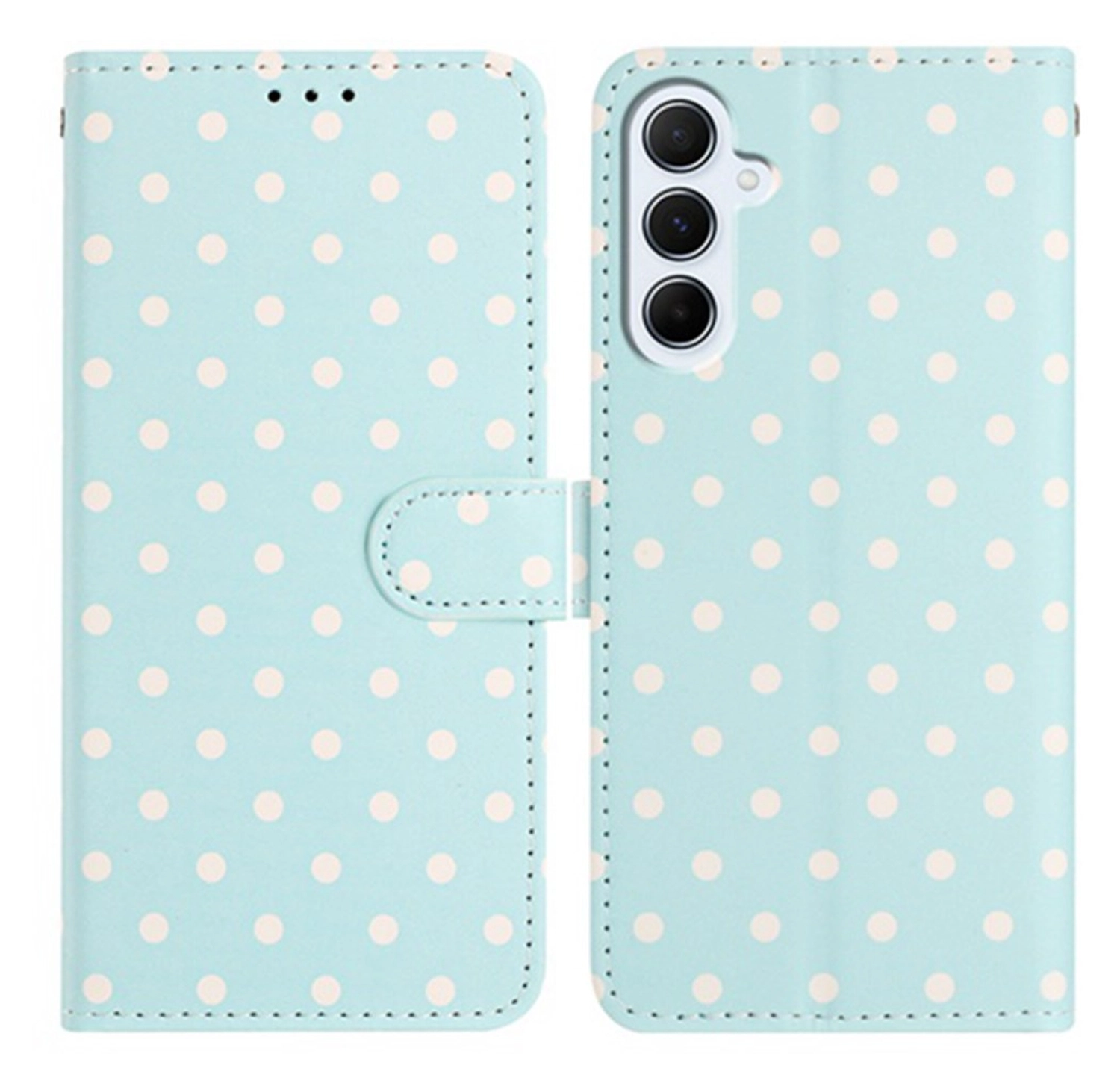 Samsung Galaxy A35 Hoesje Portemonnee Book Case Polka Dot Blauw afbeelding 1