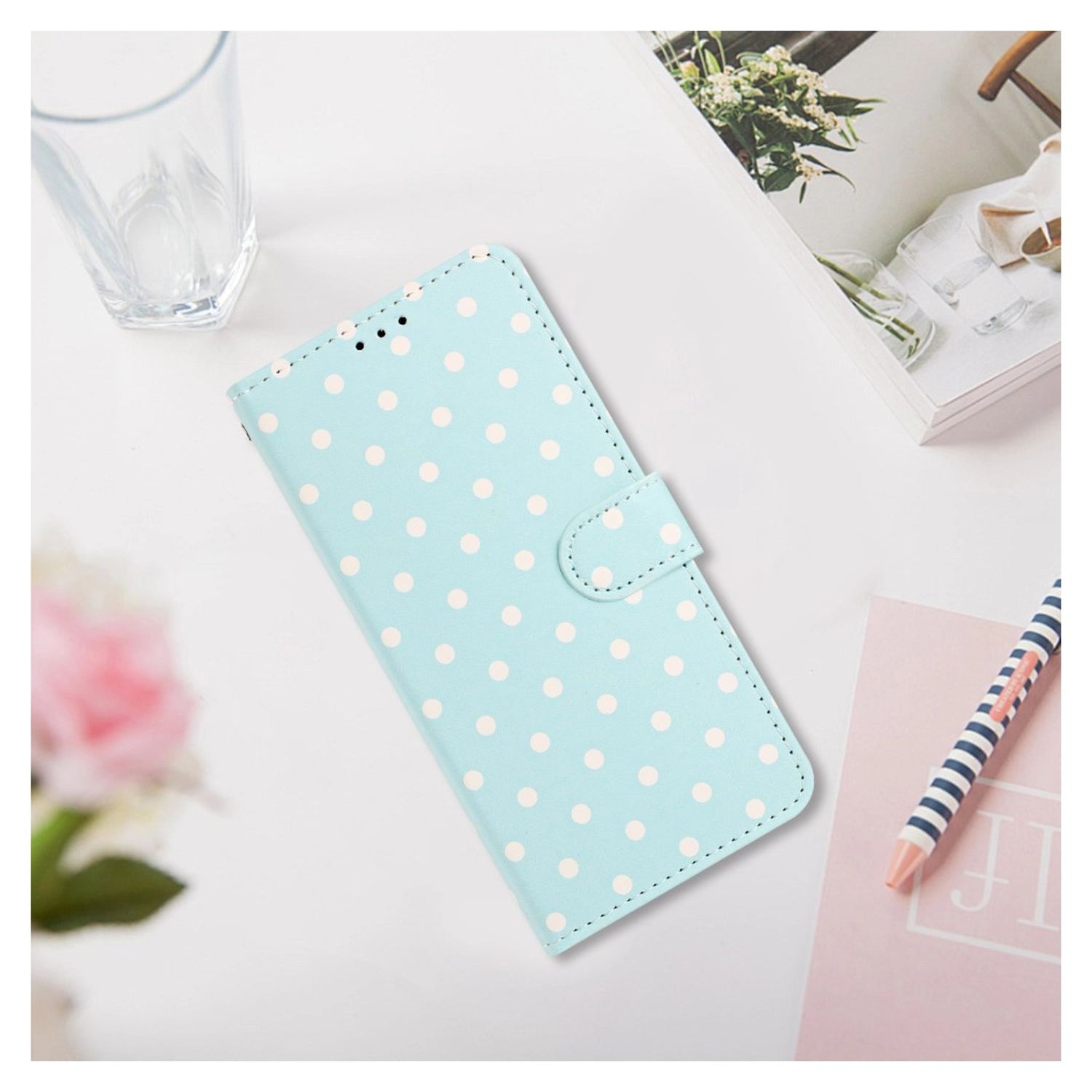 Samsung Galaxy A16 Hoesje Portemonnee Book Case Polka Dot Blauw afbeelding 10