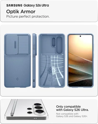 Spigen Optik Armor Samsung Galaxy S26 Ultra Hoesje Camera Slider Blauw afbeelding 3