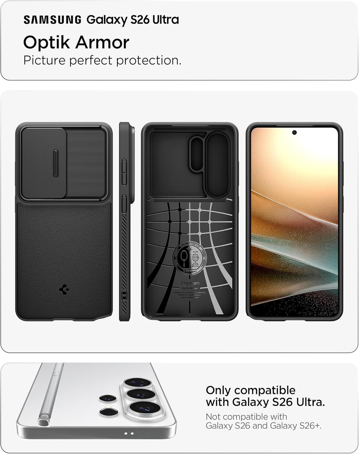 Spigen Optik Armor Samsung Galaxy S26 Ultra Hoesje Camera Slider Zwart afbeelding 3