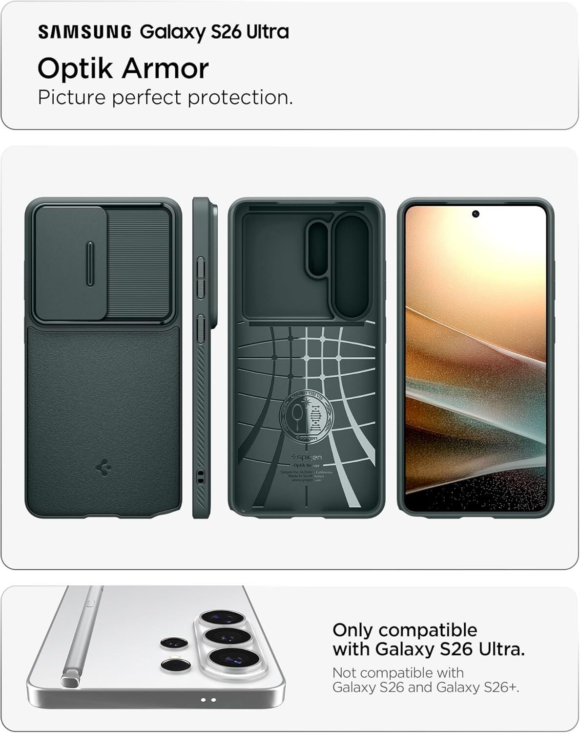Spigen Optik Armor Samsung Galaxy S26 Ultra Hoesje Camera Slider Groen afbeelding 3
