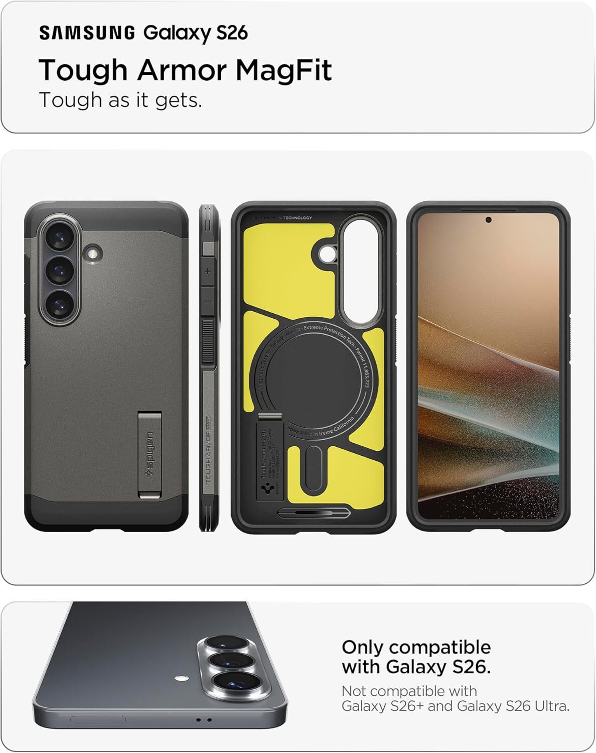Spigen Tough Armor Samsung Galaxy S26 Hoesje MagSafe Back Cover Gunmetal afbeelding 4