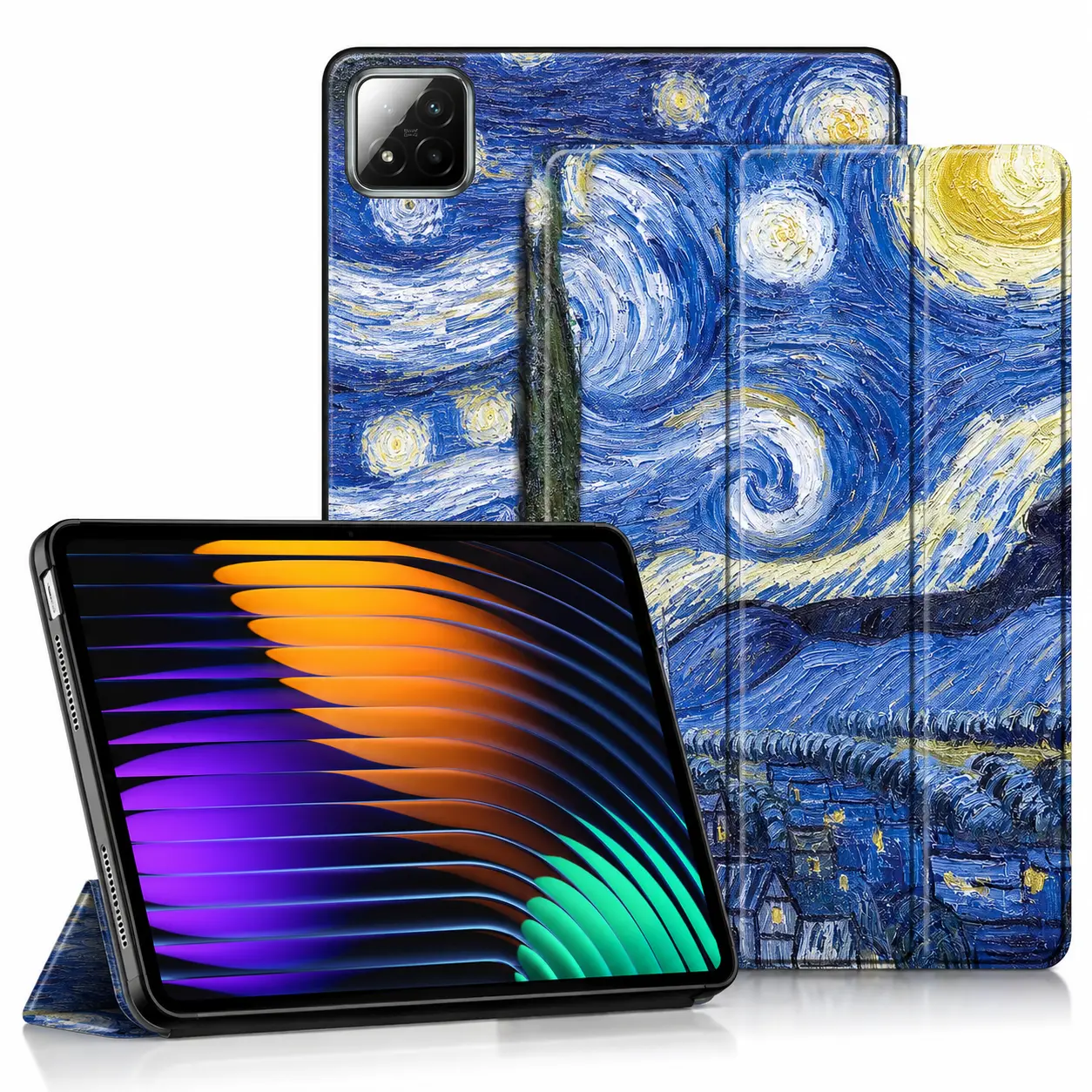 Xiaomi Pad 7 / 7 Pro Hoes Tri-Fold Book Case met Standaard Sterren Nacht afbeelding 1