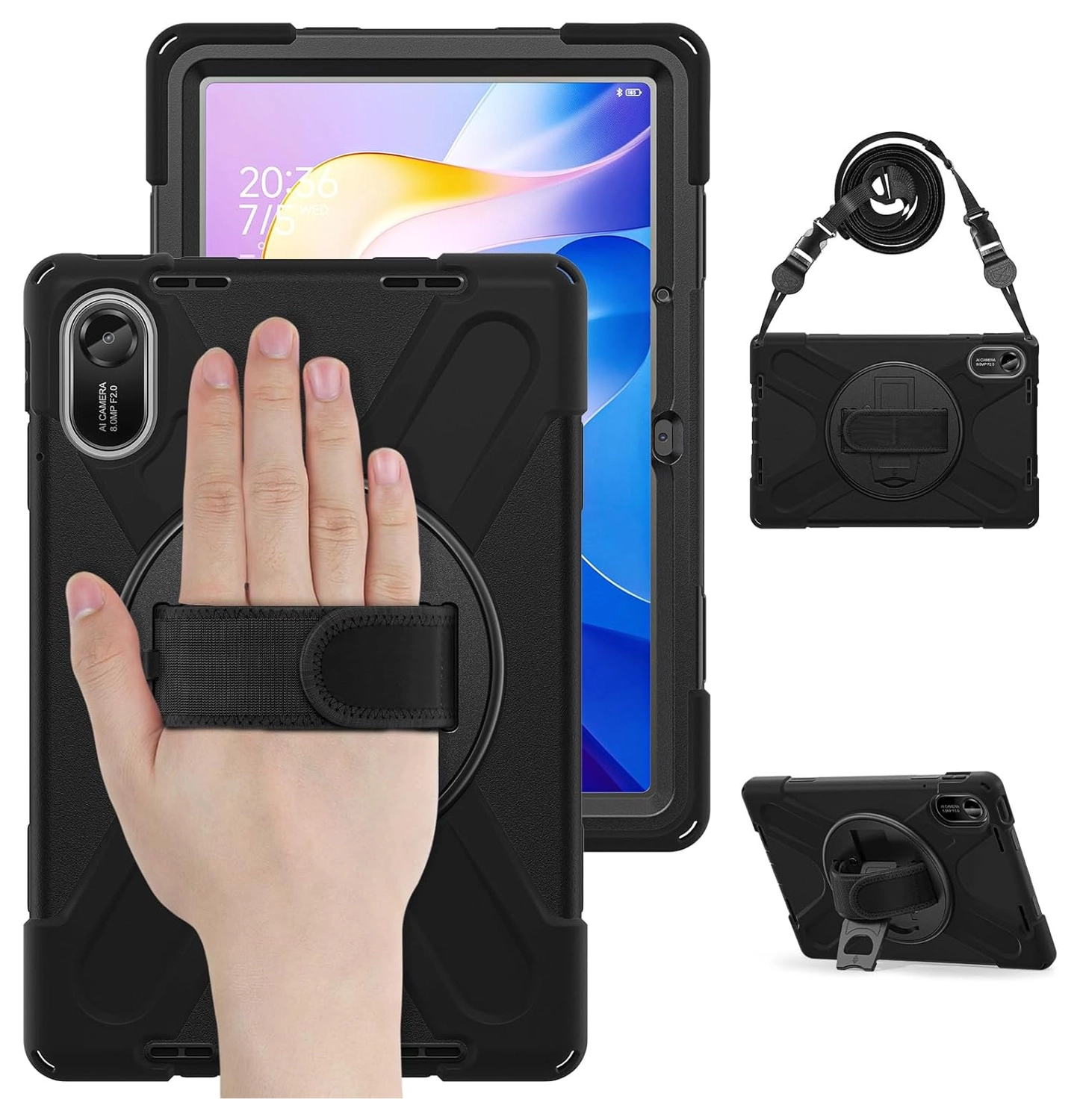 Xiaomi Redmi Pad 2 Hoes Back Cover met Kickstand en Handriem Zwart afbeelding 2