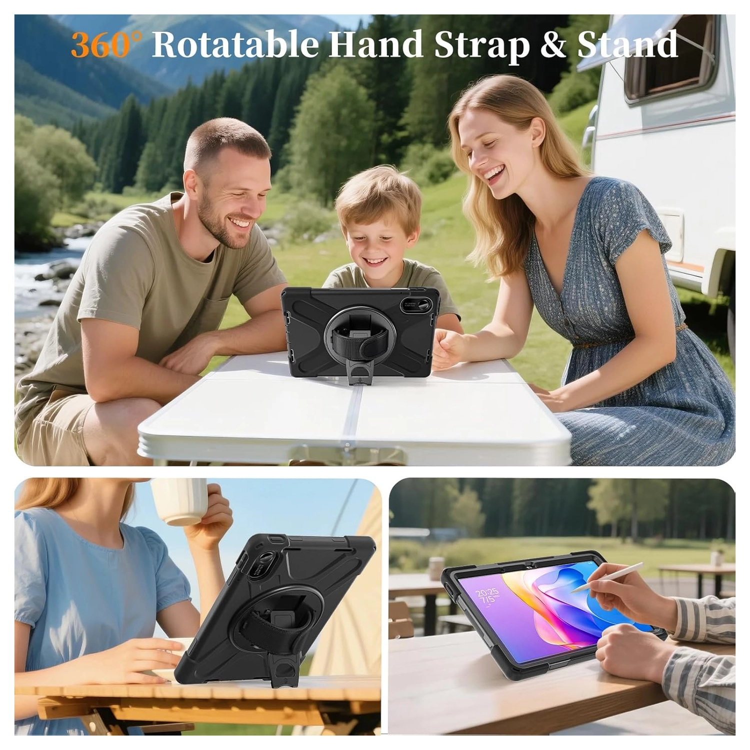 Xiaomi Redmi Pad 2 Hoes Back Cover met Kickstand en Handriem Zwart afbeelding 6