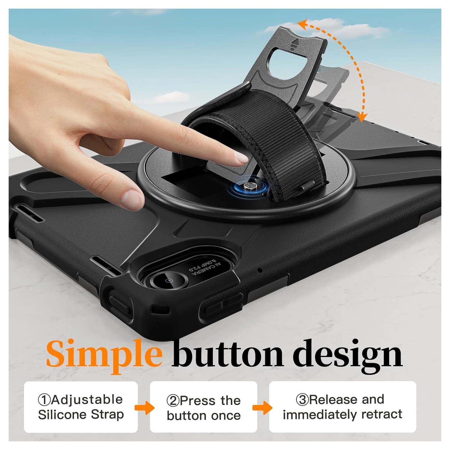 Xiaomi Redmi Pad 2 Hoes Back Cover met Kickstand en Handriem Zwart afbeelding 7