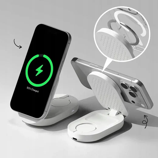Ringke Qi2.2 25W 3‑in‑1 Magnetische Draadloze Oplader Opvouwbare Stand Wit afbeelding 7