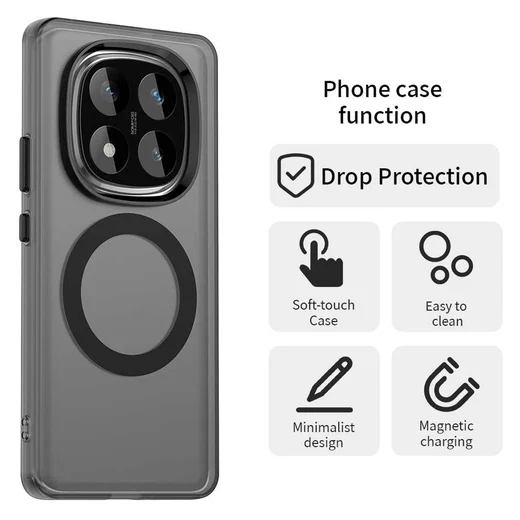 Poco X7 Redmi Note 14 Pro 5G Hoesje MagSafe Backcover Semi-Transparant & Zwart afbeelding 2