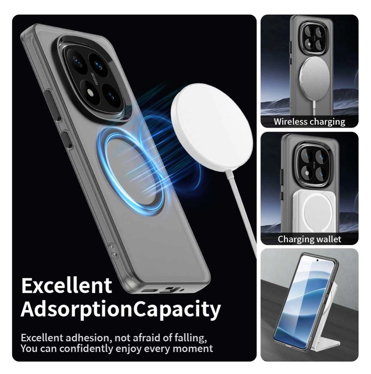 Poco X7 Redmi Note 14 Pro 5G Hoesje MagSafe Backcover Semi-Transparant & Zwart afbeelding 5