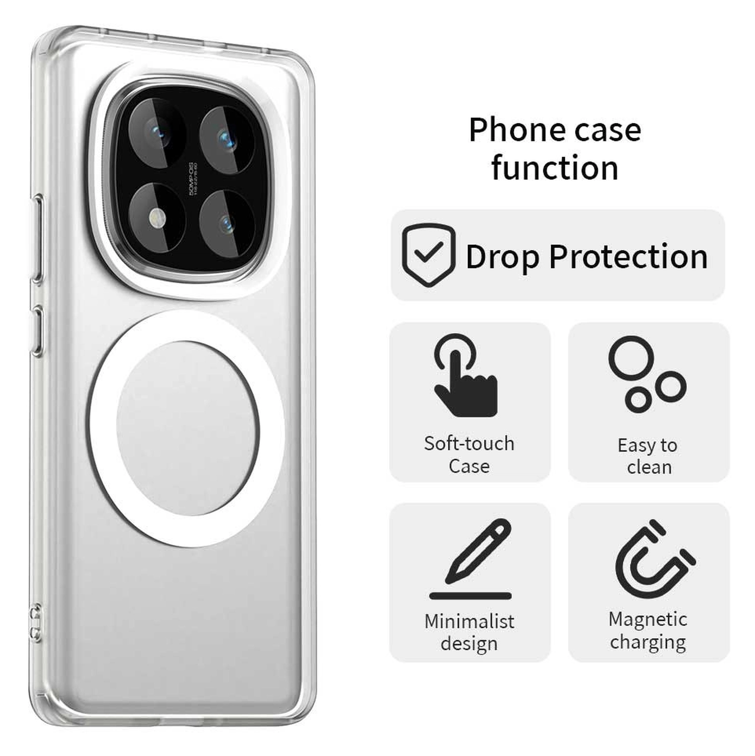 Xiaomi Poco X7 / Redmi Note 14 Pro 5G Hoesje MagSafe Semi-Transparant & Wit afbeelding 2