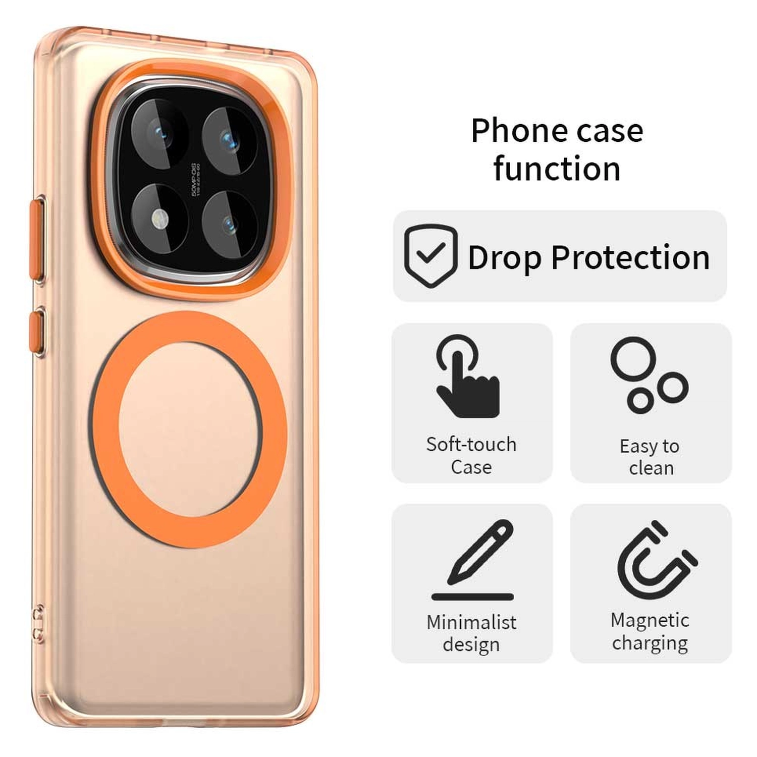 Xiaomi Poco X7 / Redmi Note 14 Pro 5G Hoesje MagSafe Semi-Transparant & Oranje afbeelding 2