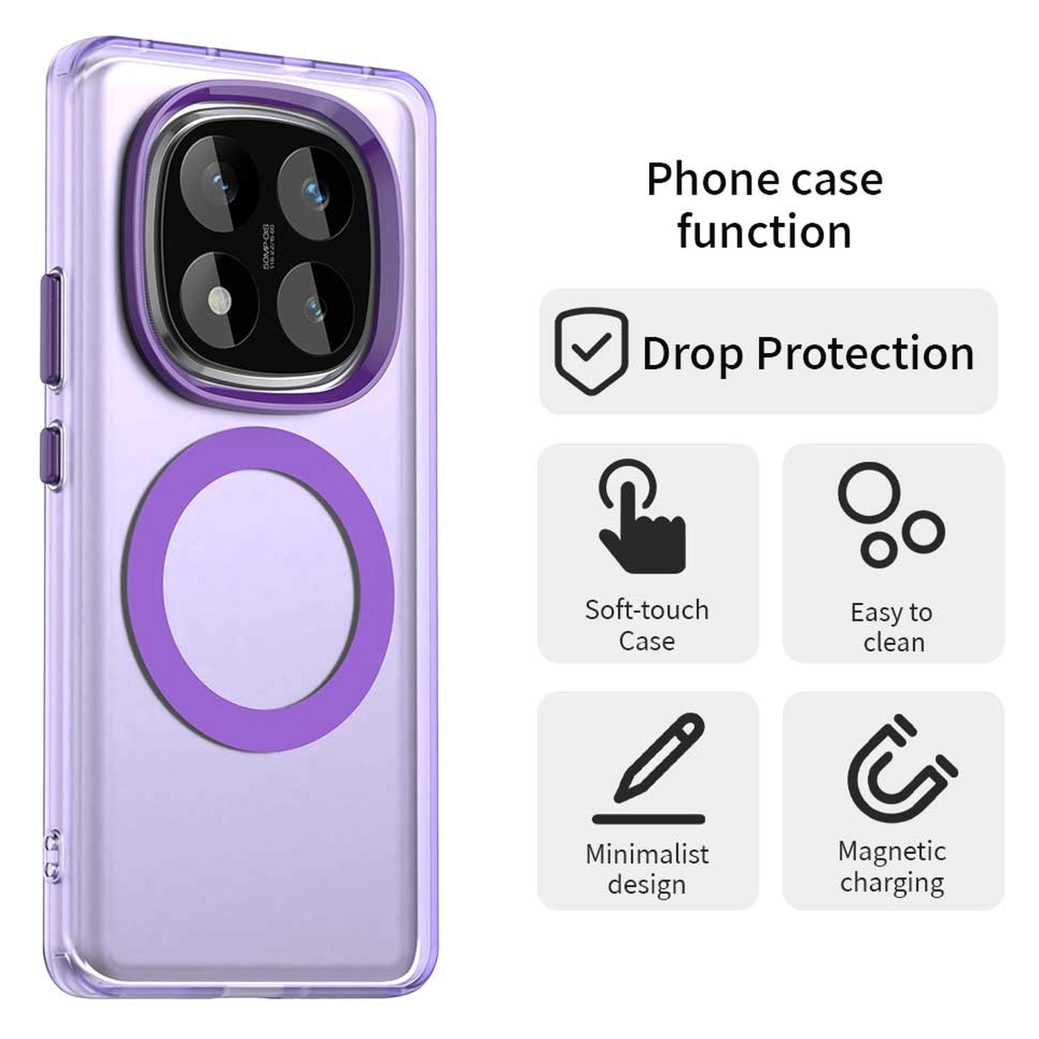 Xiaomi Poco X7 / Redmi Note 14 Pro 5G Hoesje MagSafe Semi-Transparant & Paars afbeelding 2