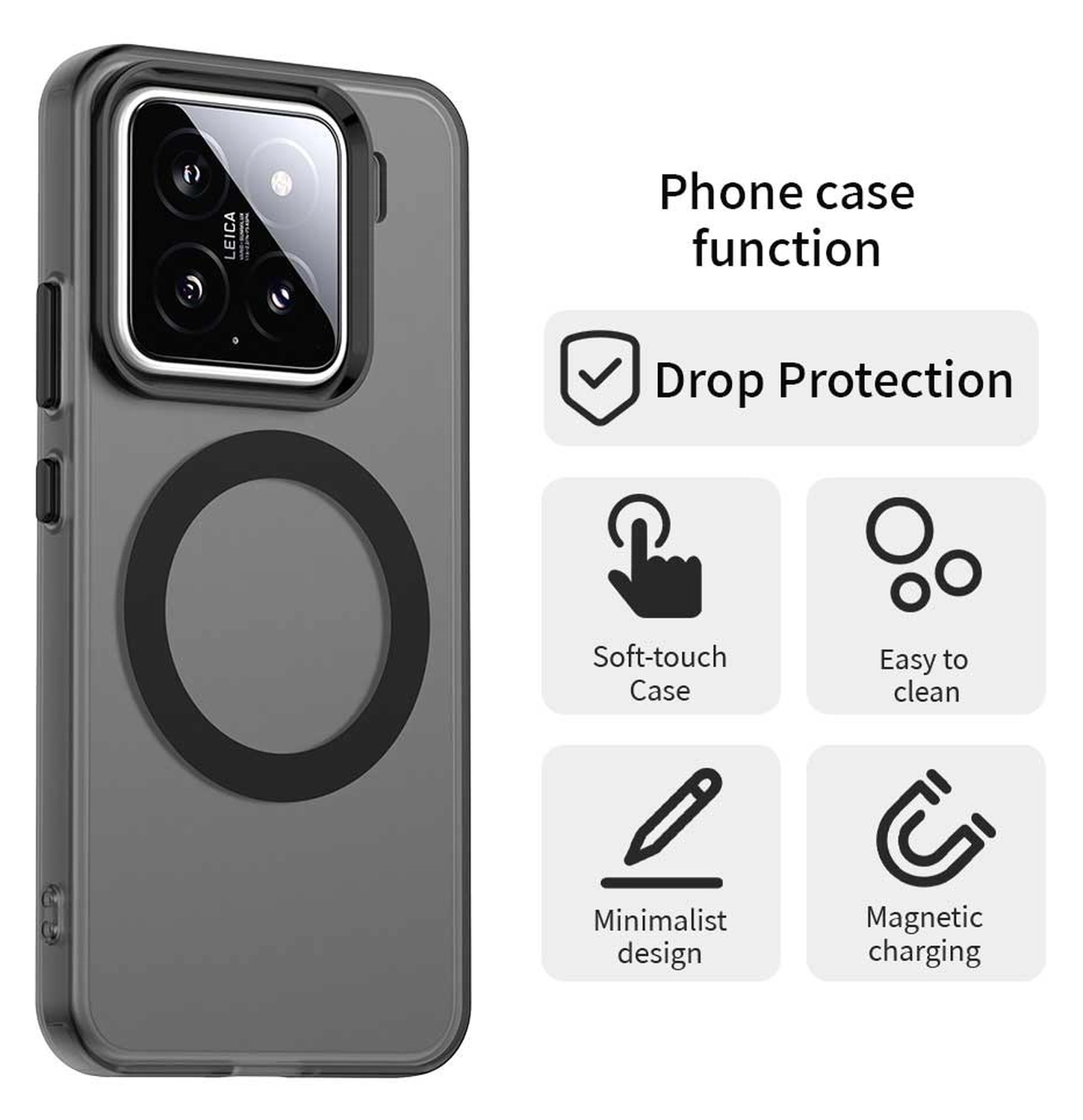 Xiaomi 15 Hoesje MagSafe Backcover Semi-Transparant & Zwart afbeelding 2