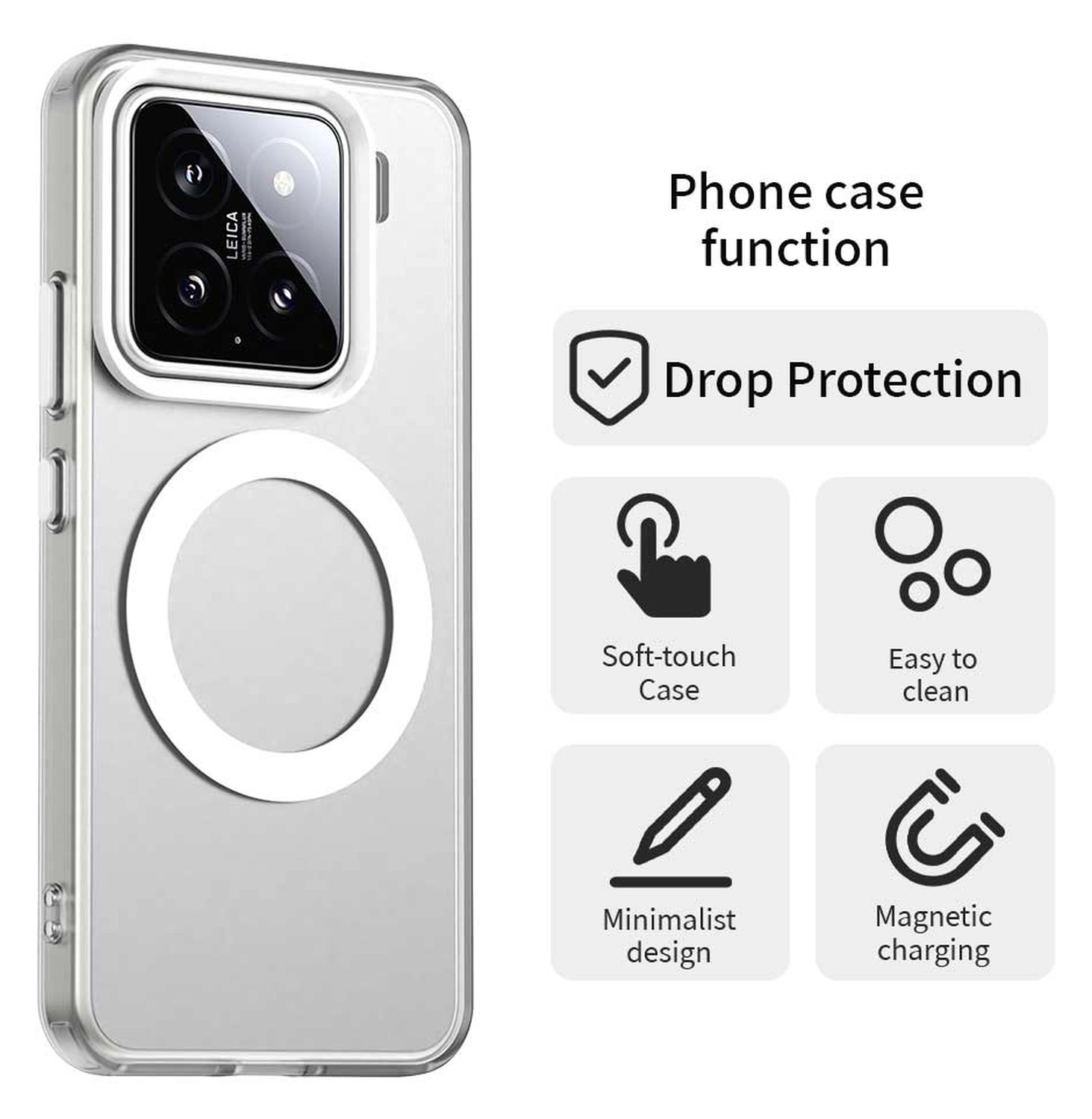 Xiaomi 15 Hoesje MagSafe Backcover Semi-Transparant & Wit afbeelding 2