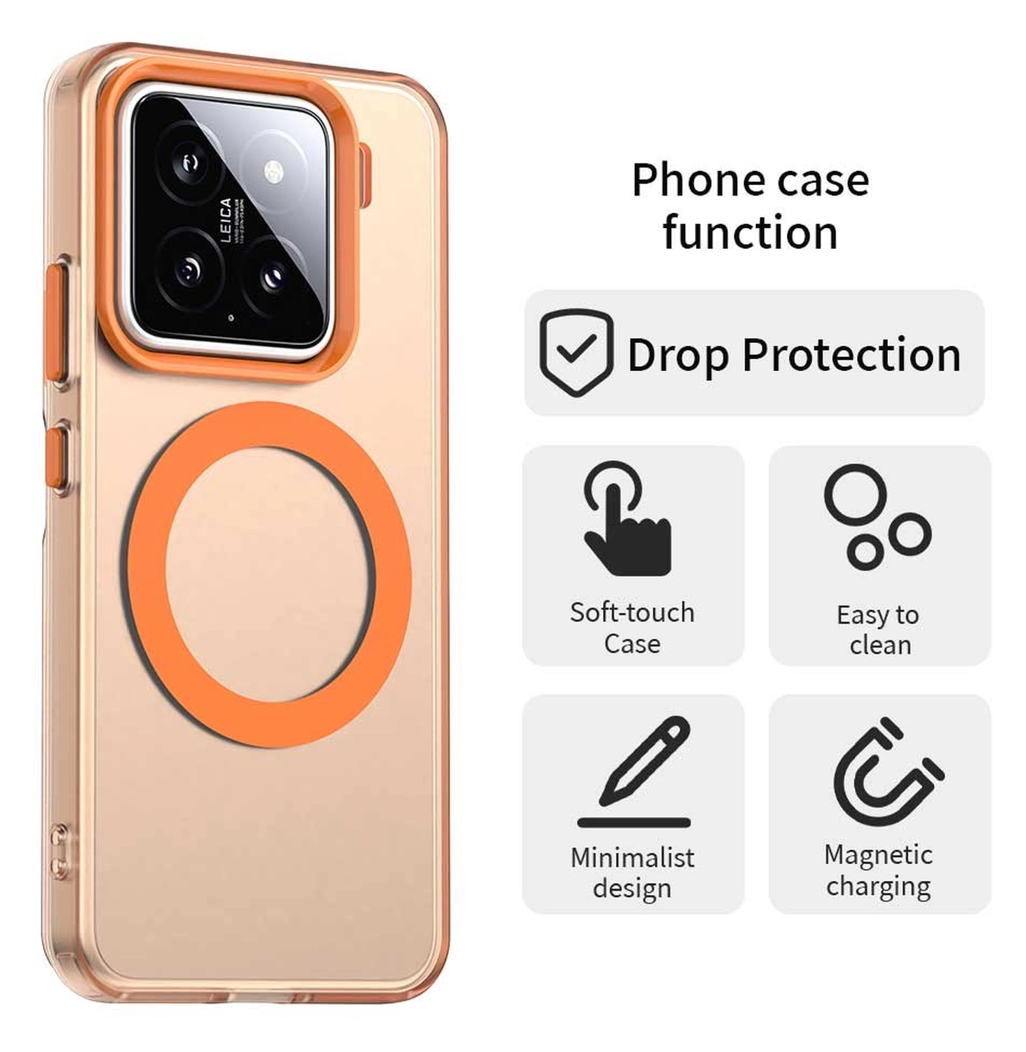 Xiaomi 15 Hoesje MagSafe Backcover Semi-Transparant & Oranje afbeelding 2