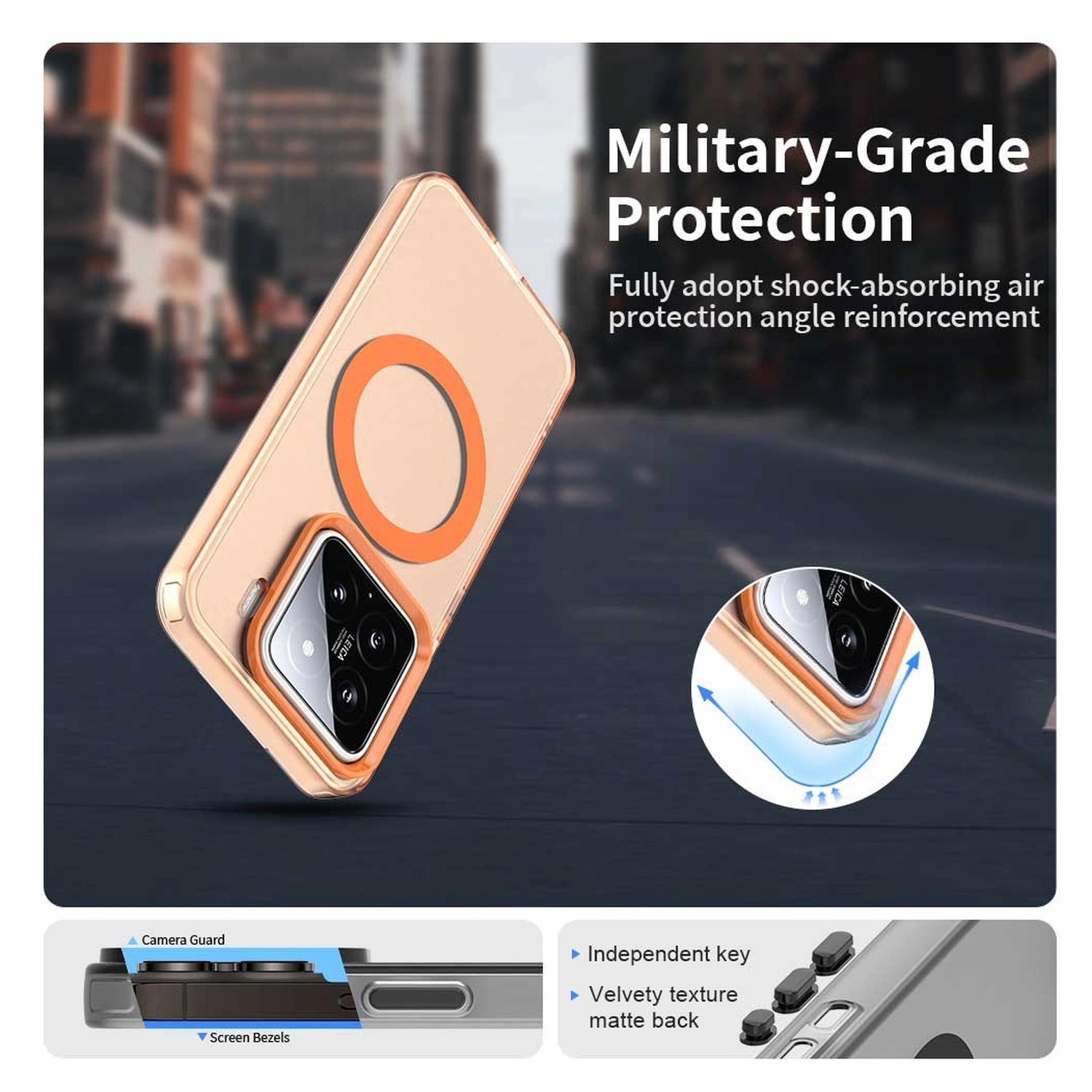 Xiaomi 15 Hoesje MagSafe Backcover Semi-Transparant & Oranje afbeelding 4