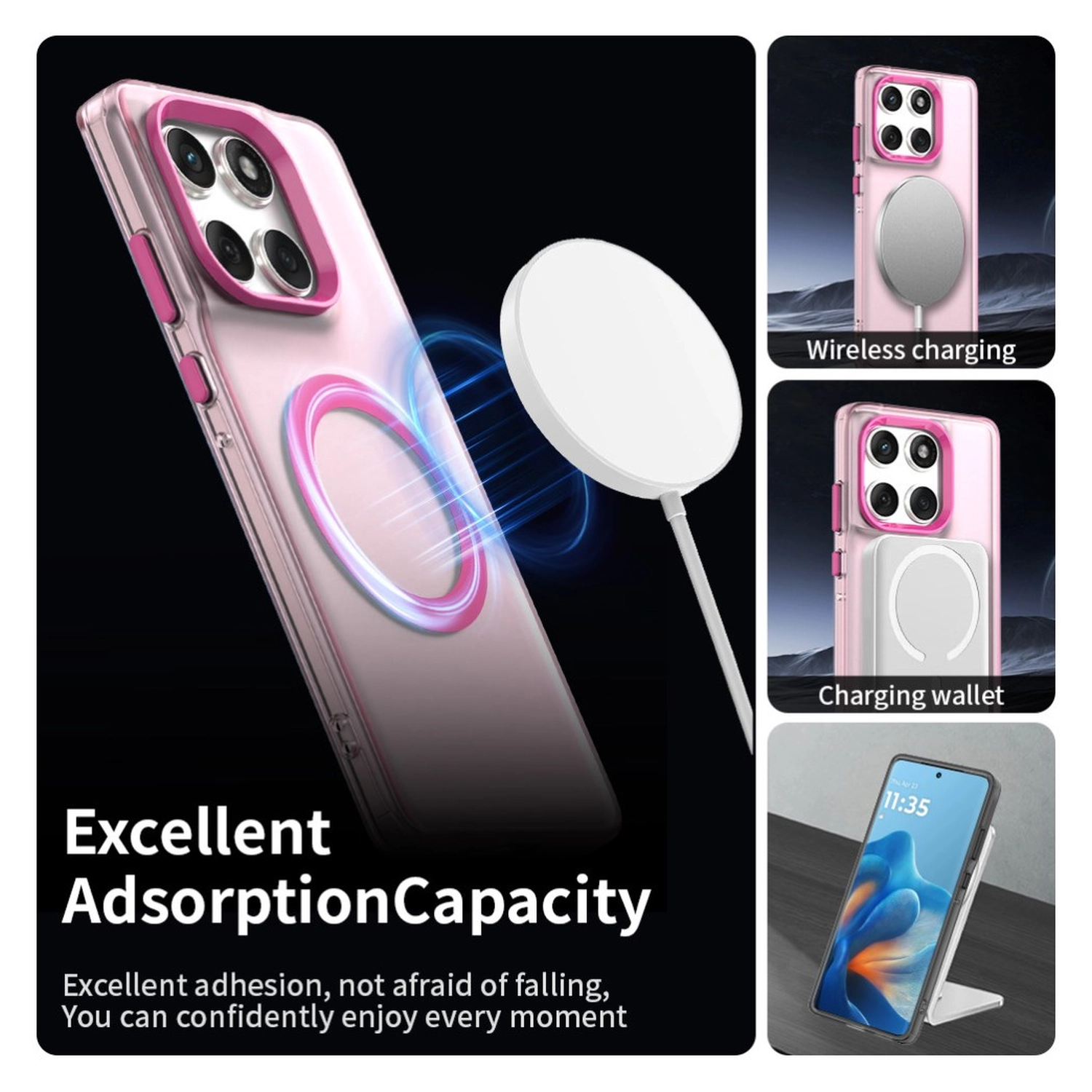 Motorola Edge 60 Fusion Hoesje MagSafe Backcover Semi-Transparant & Roze afbeelding 6