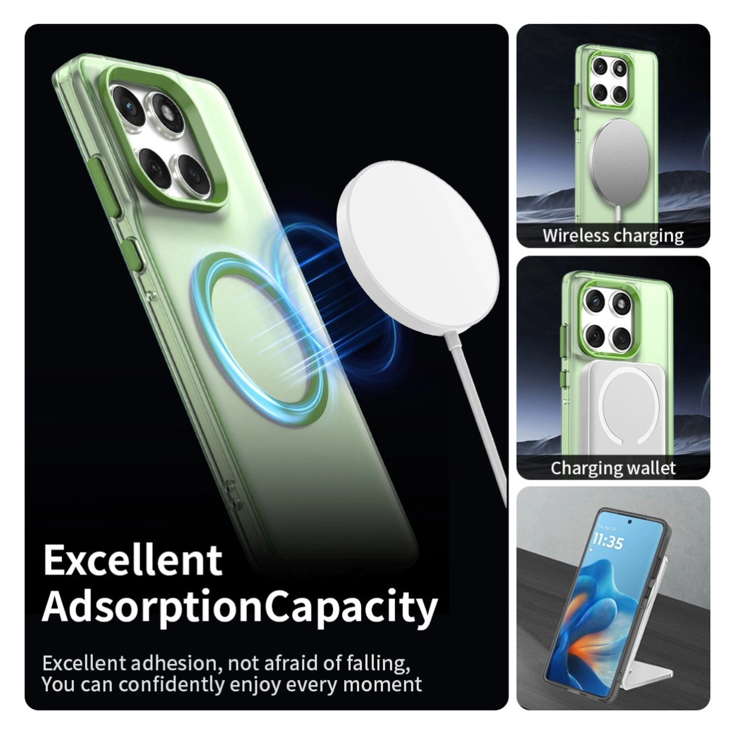 Motorola Edge 60 Fusion Hoesje MagSafe Backcover Semi-Transparant & Groen afbeelding 6