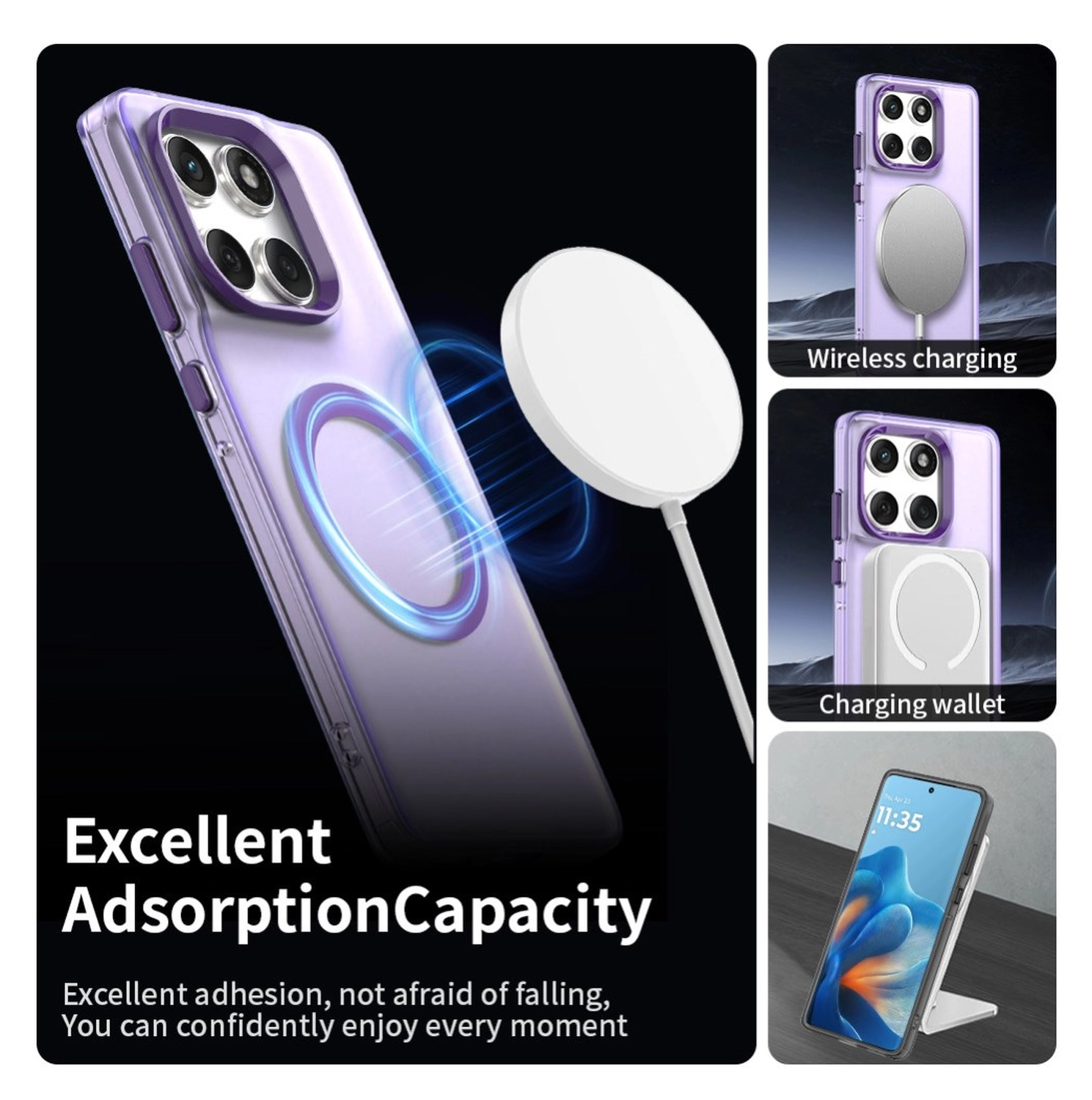 Motorola Edge 60 Fusion Hoesje MagSafe Backcover Semi-Transparant & Paars afbeelding 6