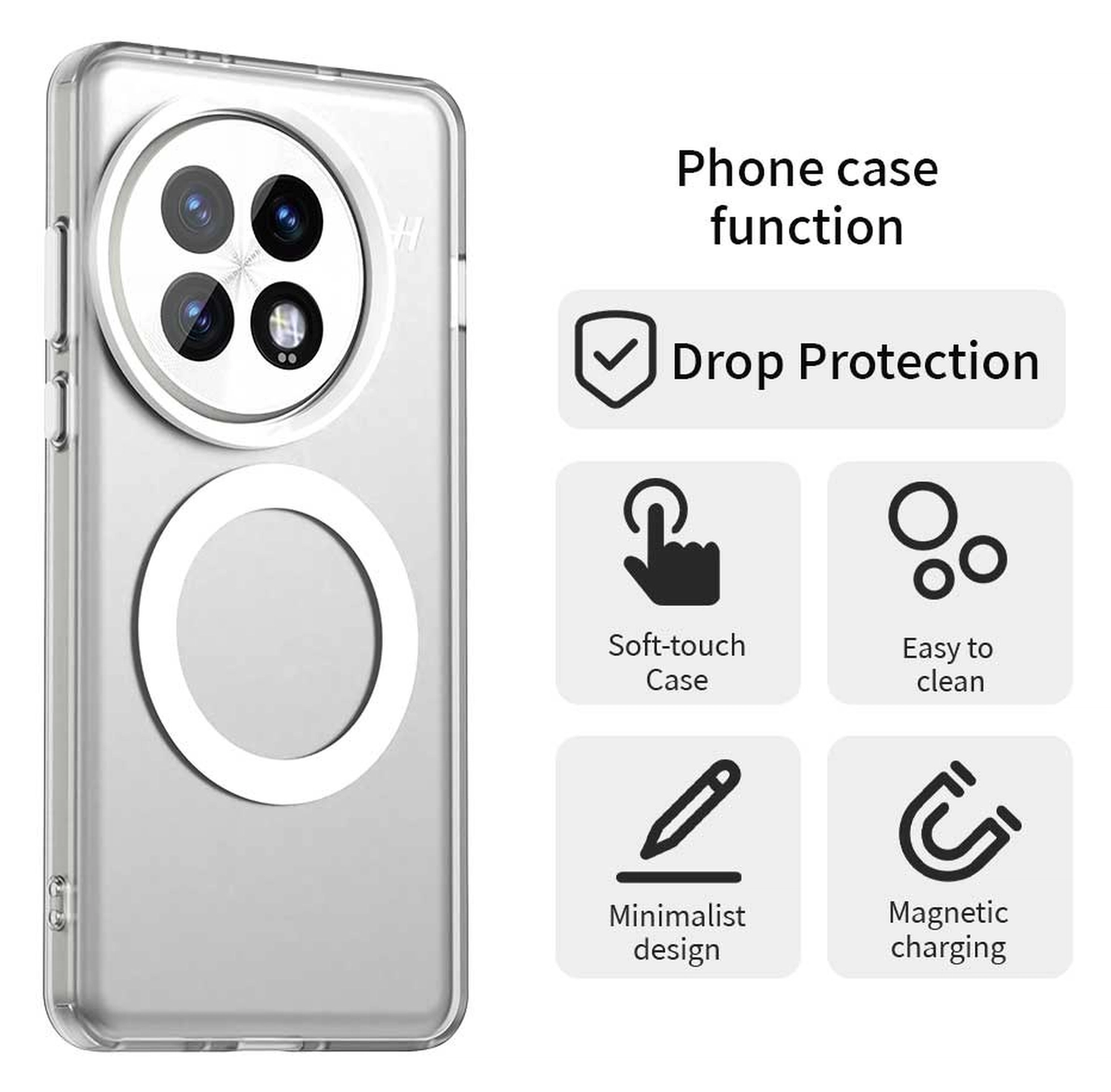 OnePlus 13 Hoesje MagSafe Backcover Semi-Transparant & Wit afbeelding 2