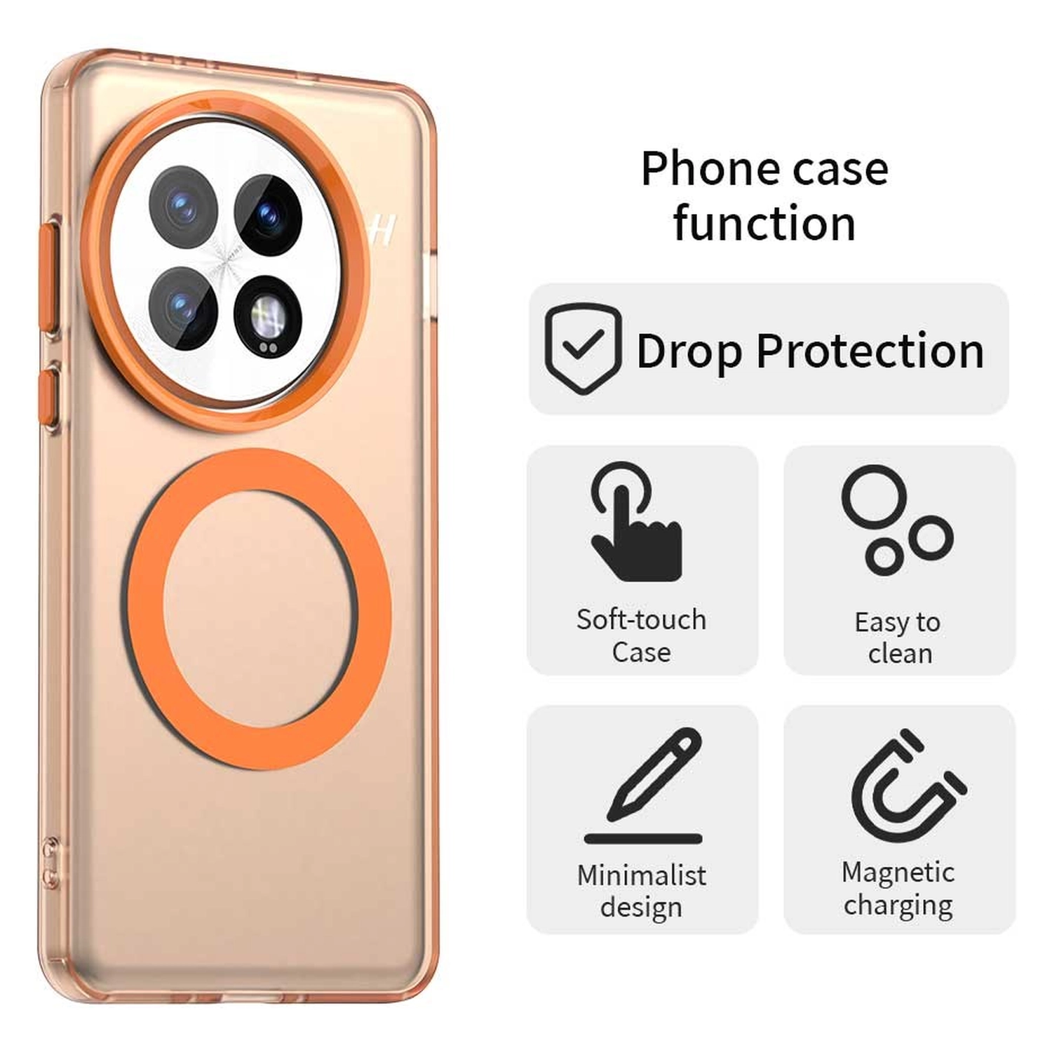 OnePlus 13 Hoesje MagSafe Backcover Semi-Transparant & Oranje afbeelding 2