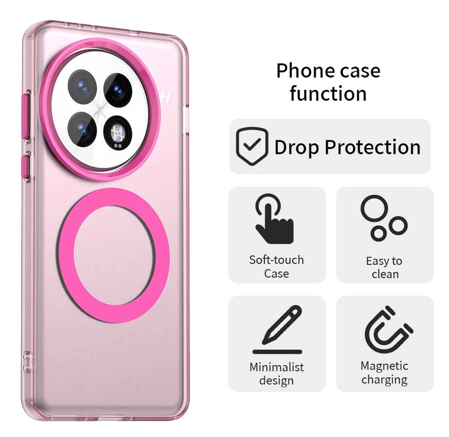 OnePlus 13 Hoesje MagSafe Backcover Semi-Transparant & Roze afbeelding 2