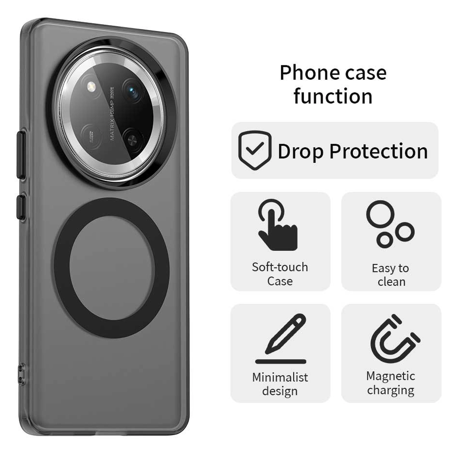 Honor Magic 7 Lite Hoesje MagSafe Backcover Semi-Transparant & Zwart afbeelding 2