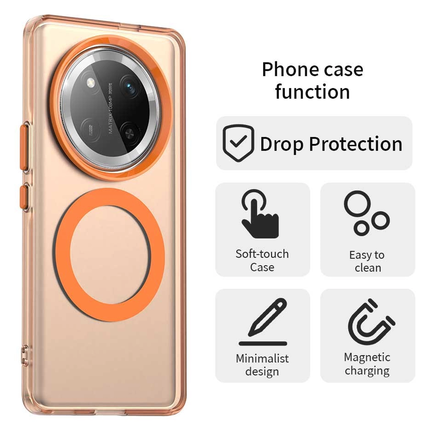 Honor Magic 7 Lite Hoesje MagSafe Backcover Semi-Transparant & Oranje afbeelding 2