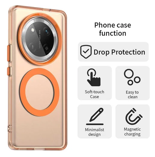 Honor Magic 7 Lite Hoesje MagSafe Backcover Semi-Transparant & Oranje afbeelding 2